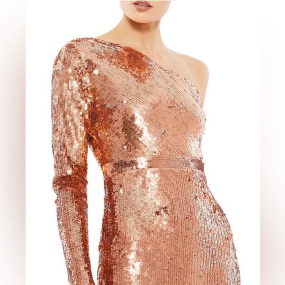 Mac Duggal NWT Size 12 Style #10788 Asymmetric One Shoulder Sequined Gown Copper - Picture 1 of 10